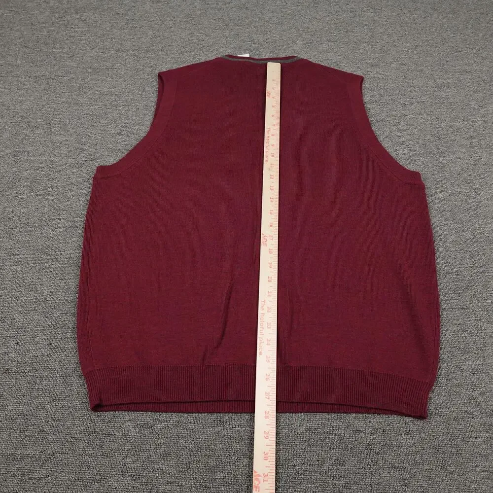LL Bean Vest Mens LT Red 100% Merino Wool V Neck Sweater Knit Traveler Pullover